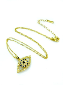 Золотистое короткое колье на тонкой цепочке с кулоном Глаз