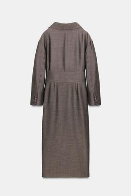 ZARA ПЛАТЬЕ МИДИ НА ЗАПÁХЕ, СЕРО-КОРИЧНЕВЫЙ