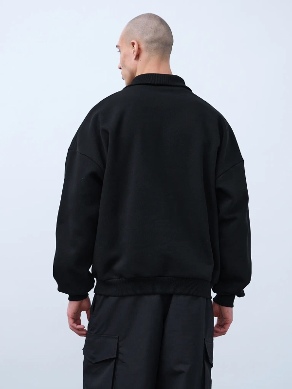 Свитшот с воротником на молнии с начесом (черный)