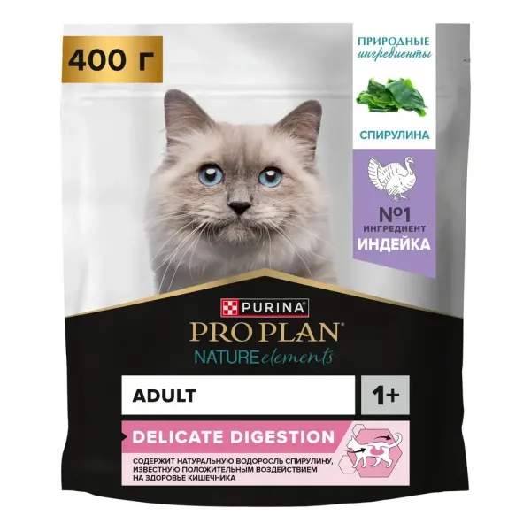 Сухой корм Pro Plan Nature Elements Delicate Digestion для взрослых кошек с чувствительным пищеварением, с индейкой
