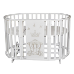 Детская кроватка Severyanka CROWN белый (6в1, овальная, круглая, маятник, колесо)