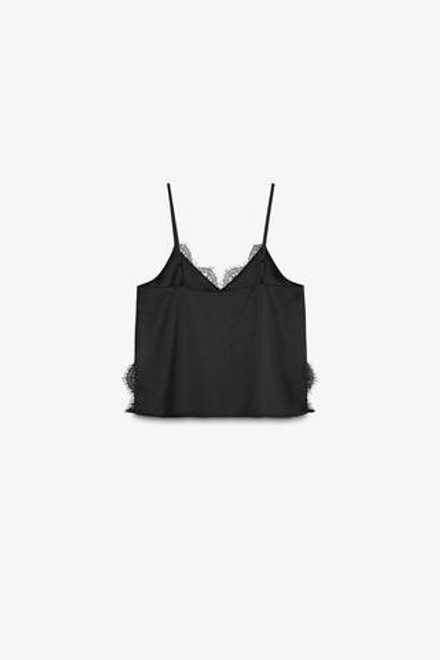 ZARA АТЛАСНЫЙ ТОП С КРУЖЕВОМ, ЧЕРНЫЙ
