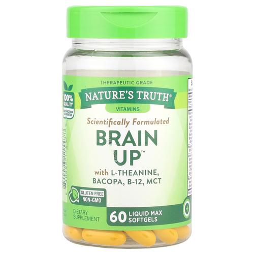 Nature's Truth, Brain Up ™, с L-теанином, бакопой, витамином B-12, MCT, 60 мягких таблеток Liquid Max