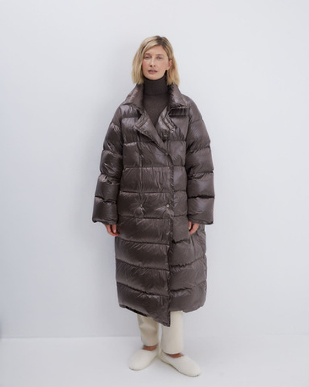 Пуховик двубортный какао