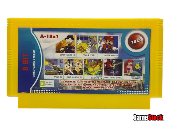Картридж 8-Bit - 18в1 DUCK TALES 1,2+ARIEL MERMAID+CHIP &amp; DALE 1,2+DARKWIN DUCK+90 TANK+CONTRA+SUPER MARIO..