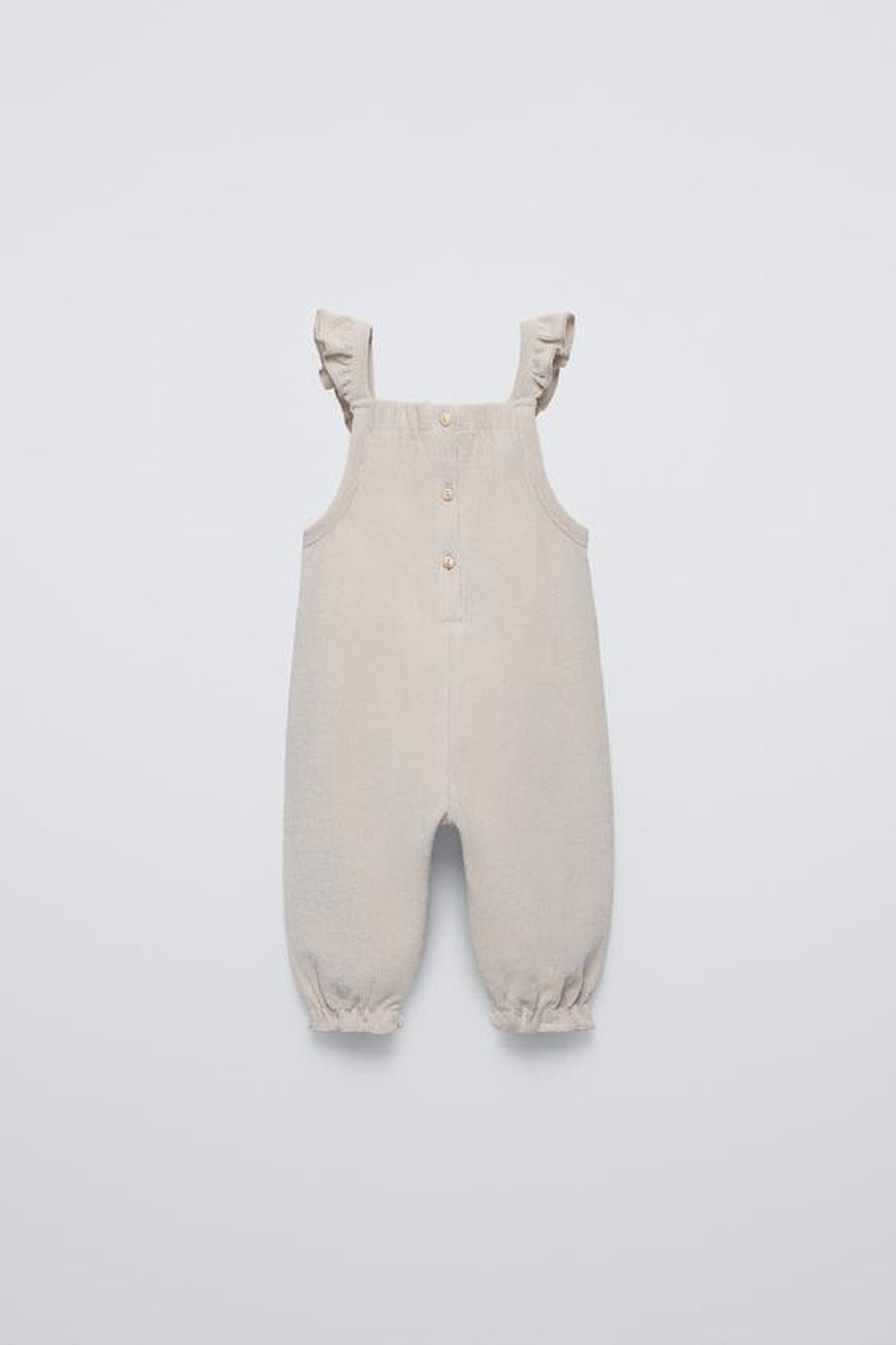 ZARA ВЕЛЬВЕТОВЫЙ КОМБИНЕЗОН С ВОЛАНАМИ, СВЕТЛО-БЕЖЕВЫЙ