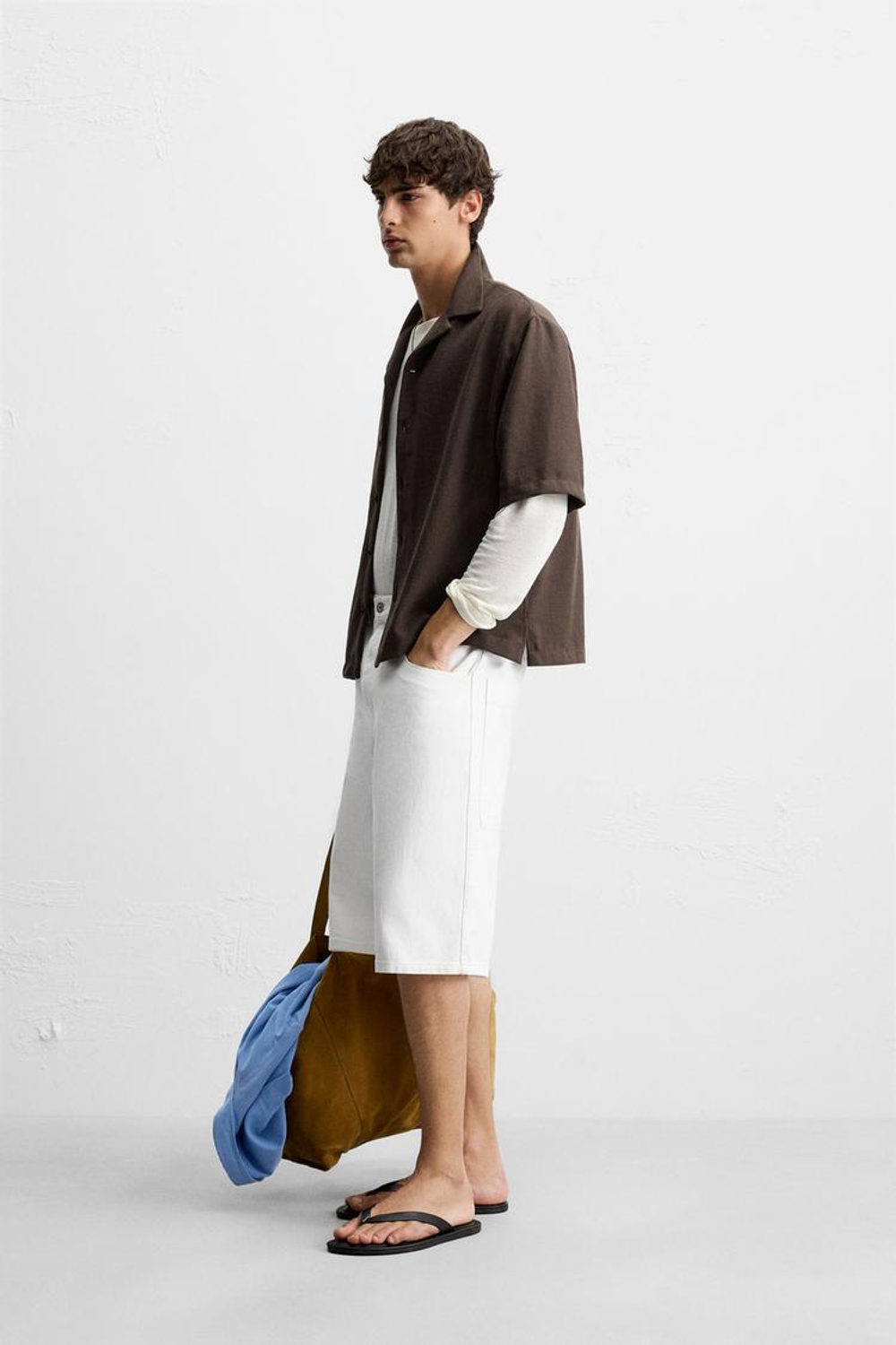 ZARA РУБАШКА С РЕЛЬЕФНОЙ ТКАНЬЮ, КОРИЧНЕВЫЙ