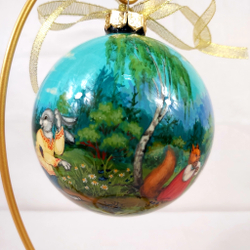 Коллекционный шар новогодний (круговая роспись Палех) "Ворона и лисица"  в коробке