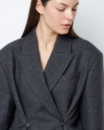 Жакет двубортный с дополнительными петлями из тонкой шерсти елочка серый