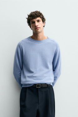 ZARA ЛЕГКИЙ СВИТЕР ИЗ СМЕСОВОГО ХЛОПКА, ЯРКО-СИНИЙ