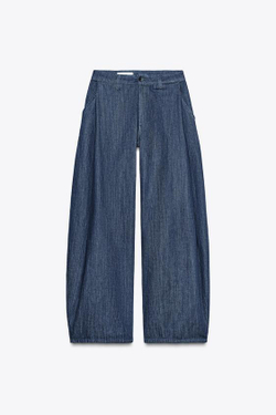 ZARA ДЖИНСОВЫЕ БРЮКИ TRF С ЗАЩИПАМИ, ТЕМНЫЙ ИНДИГО