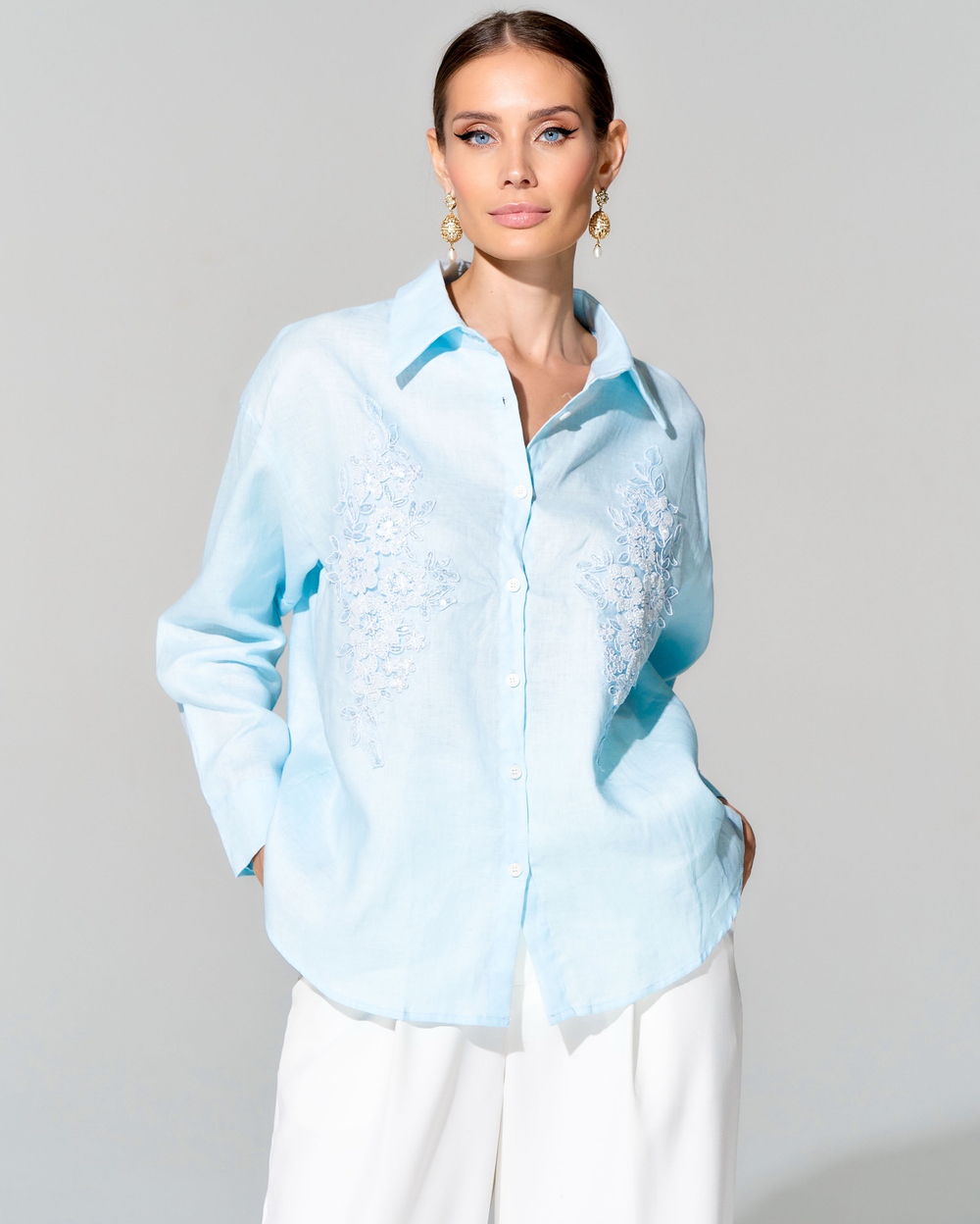 Блуза из хлопка с вышивкой бисером