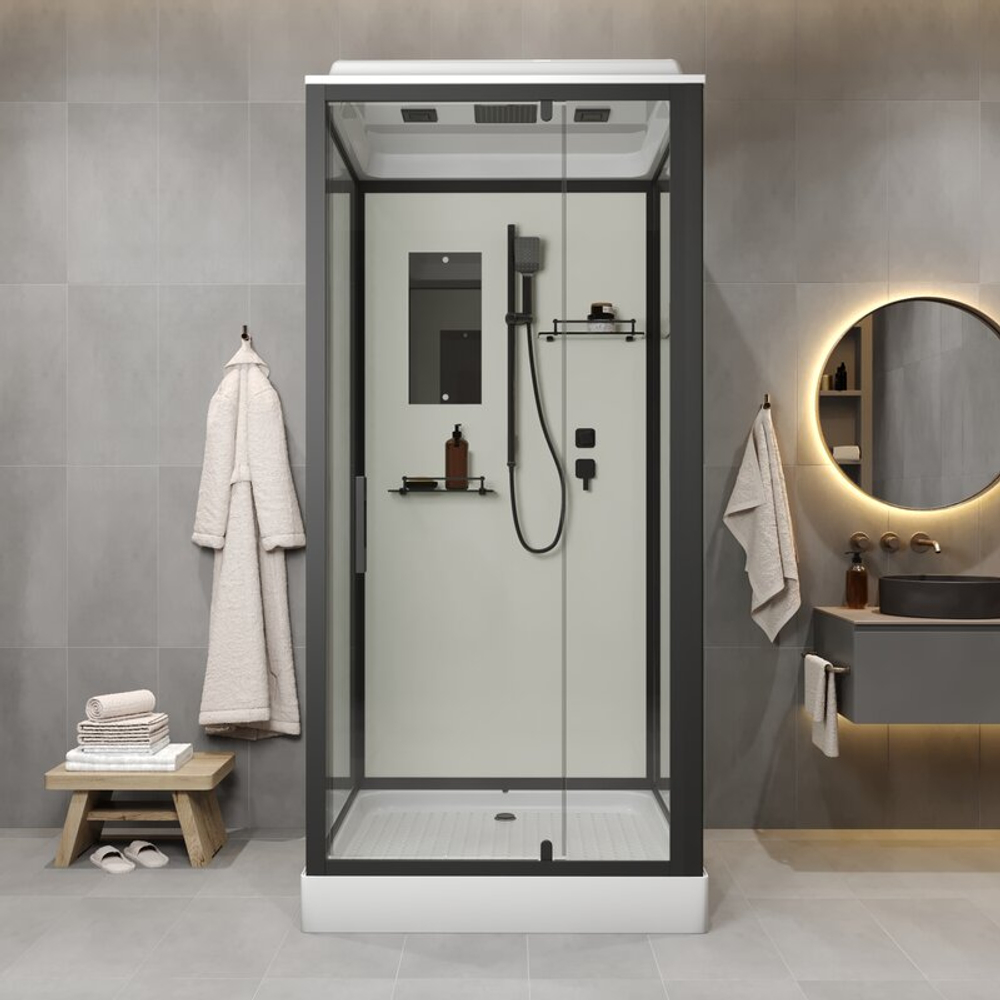 Душевая кабина Niagara Standart ST90/15Q/BL (90х90х215) квадрат,поддон 15см,распашная,проф.черный,3 места