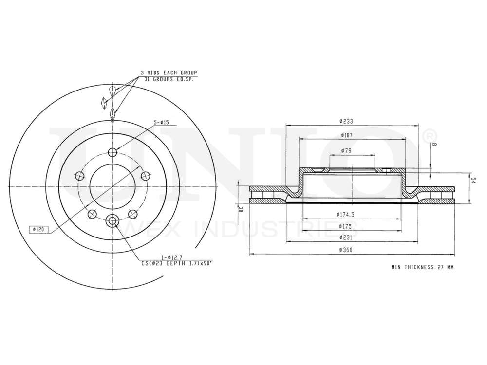 Диск тормозной передний UNIO BRD-20338