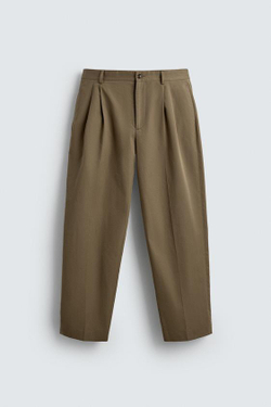 ZARA БРЮКИ RELAXED FIT СО СКЛАДКАМИ - LIMITED EDITION, БЕЖЕВЫЙ