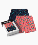 Мужские трусы боксеры Atlantic, набор из 2 шт., хлопок, темно-синие + коралловые, 2MBH-005