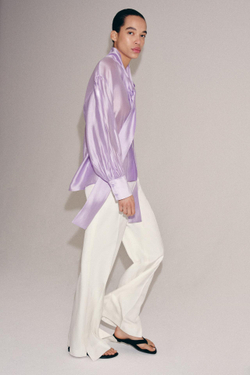 ZARA АТЛАСНАЯ РУБАШКА С ПЛАТКОМ — ZW COLLECTION, ЛИЛОВЫЙ