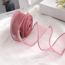 Лента декоративная (4 см*9,14 м) Органза с леской, Пыльная роза, 1 шт., 6233770