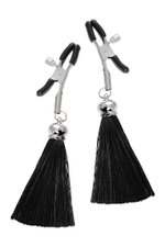 Зажимы на соски «Прищепки» с черными кисточками из шелка (Цвет: черный)