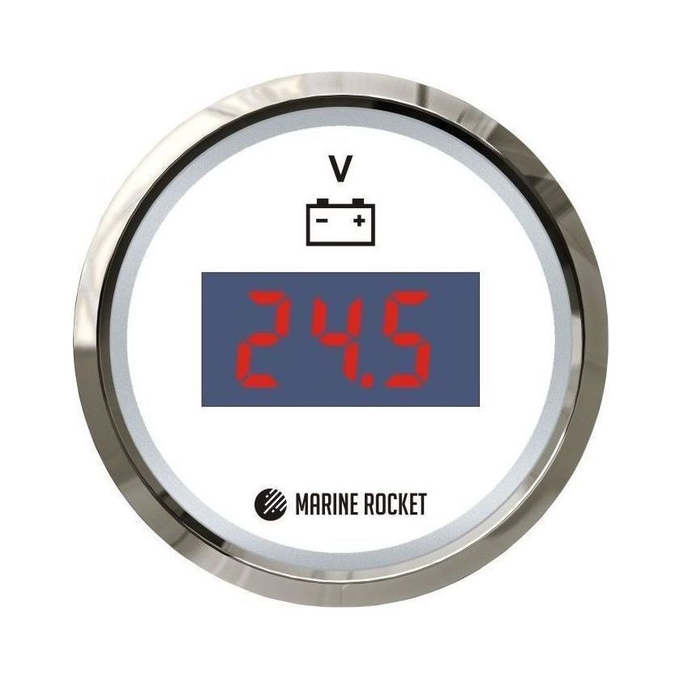 Вольтметр цифровой 9-32 В, белый циферблат, нержавющий ободок, д. 52 мм, Marine Rocket