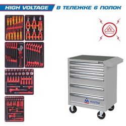KING TONY (934-117AMGE) Набор инструментов "HIGH VOLTAGE" в серой тележке, 117 предметов