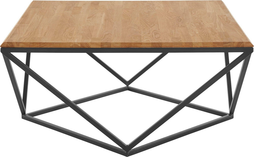 Стол журнальный 100х100х45, Детлиф, с металлическим подстольем, в стиле лофт, массив дуба, Dipriz