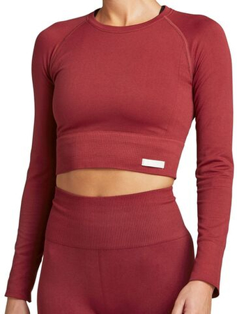 Женская теннисная футболка с длинным рукавом Björn Borg Stockholm Seamless Crop Top W - biking red