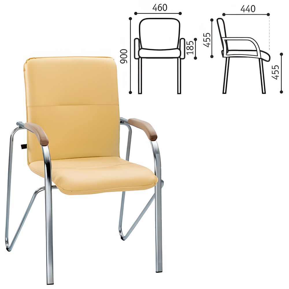 Кресло для приемных и переговорных "Samba", деревянные накладки, хромированый каркас, кожзам песоч.