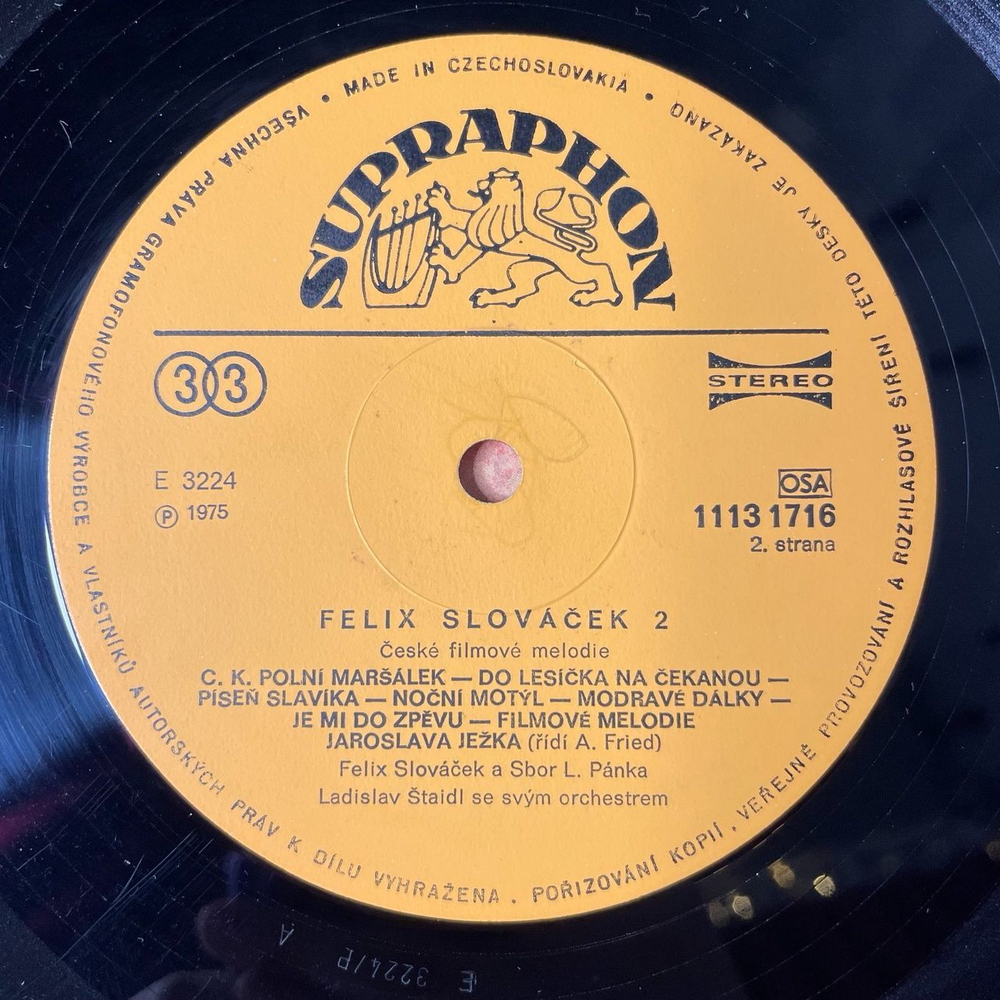 Винтажная виниловая пластинка LP Ladislav Staidl Se Svym Orchestrem, Felix Slovacek II Мелоди Чешских Фильмов (Чехословакия 1981)