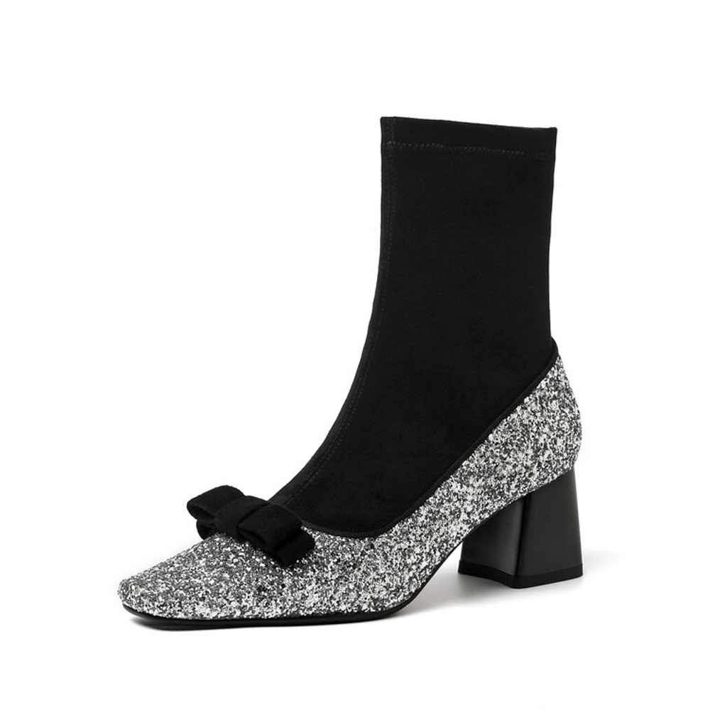 JIUXINGDAO Stretch Boots Sheepskin Ankle Boots 5.5cm Women"s