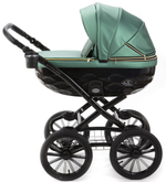 Детская коляска Adamex Chantal Retro Deluxe 3 в 1 C105B (ИЗУМРДНАЯ 100% КОЖА-ЗОЛОТЫЕ МОЛНИИ)
