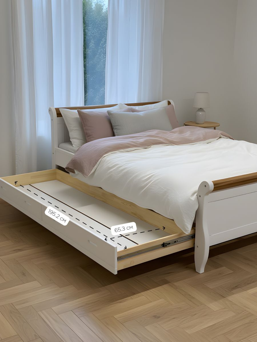 Кровать двуспальная 160х200 Мелания с выдвижными ящиками для белья, массив сосны