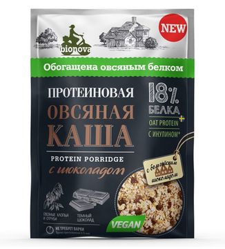 Протеиновая каша быстрого приготовления "Bionova"  овсяная с шоколадом, 40г. (шоубоксами по 14шт)