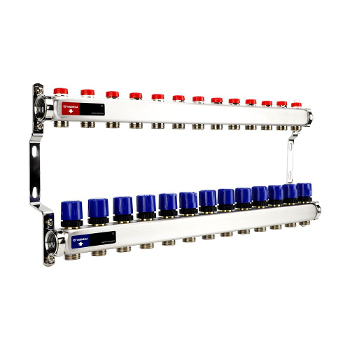 Группа коллекторная для отопления VARMEGA VM15513 ВР 1quot;, на 13 контуров 3/4quot; EK, нерж. сталь