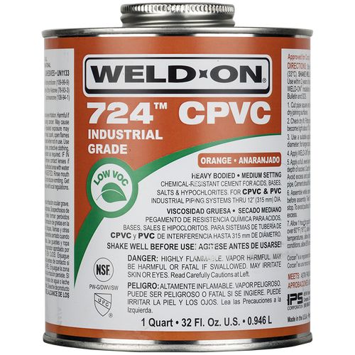 Клей для ХПВХ и ПВХ труб до 315 мм, с кисточкой, оранжевый Weld‑On 724 CPVC