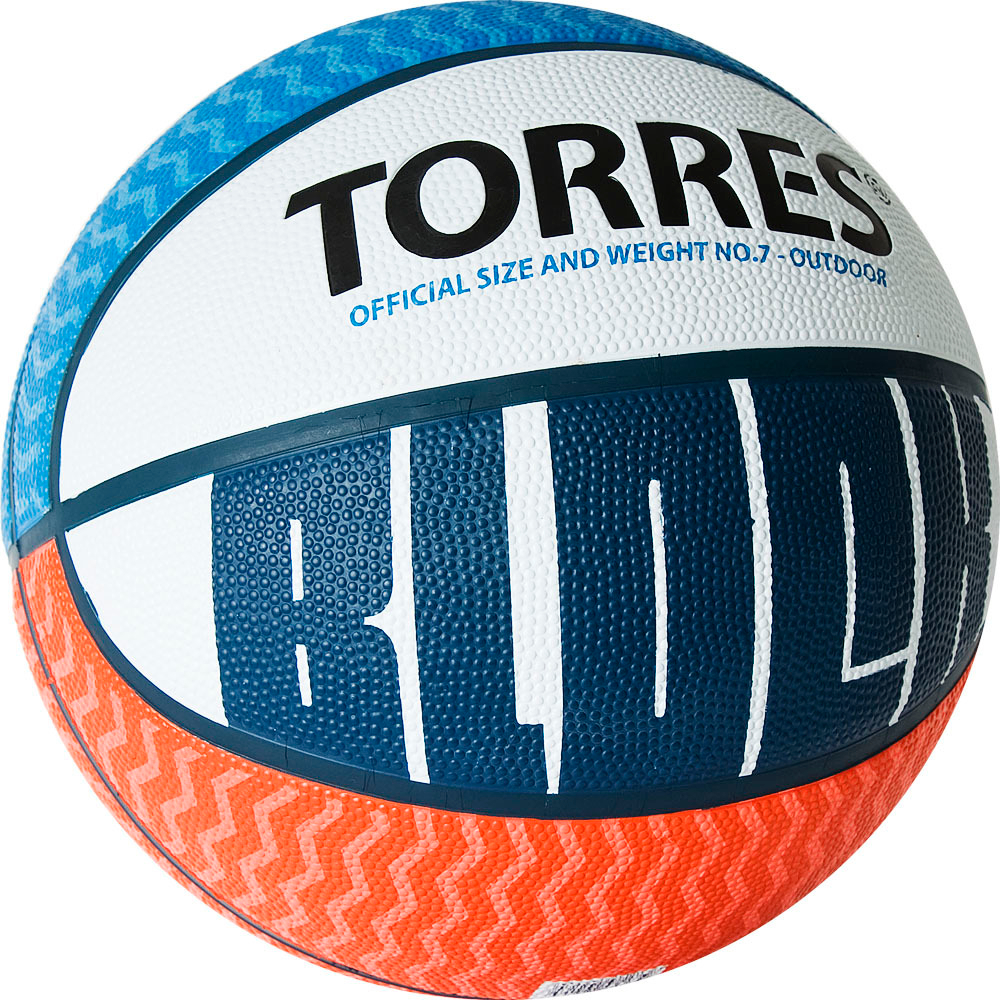 СЦ*Мяч баскетбольный TORRES Block, B02077, р.7, резина, нейлон. корд, бут. камера, бело-сине-красный