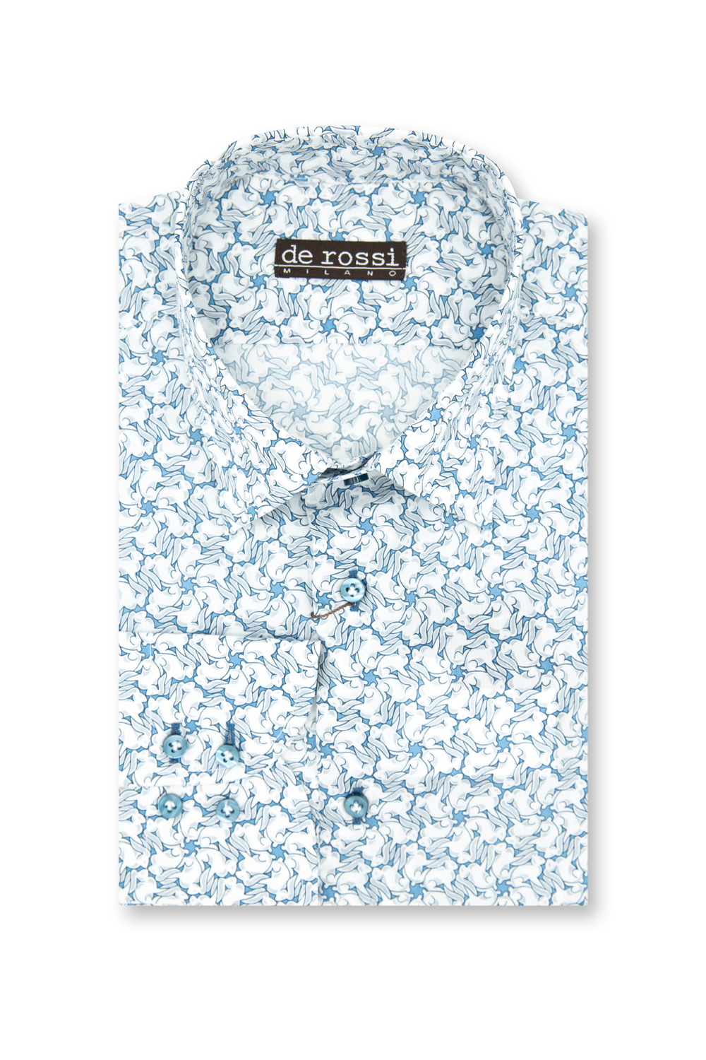 Рубашка с бело-голубым принтом "Кувыркающиеся хвосты"