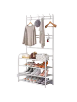 Напольная вешалка для одежды, с этажеркой для обуви 2в1 "Multi-functional shoe and hat rack" 4яруса - 60×26×150 / 80х26х150см