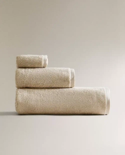 ZARA HOME МЯГКОЕ ХЛОПКОВОЕ ПОЛОТЕНЦЕ, БЕЖЕВЫЙ