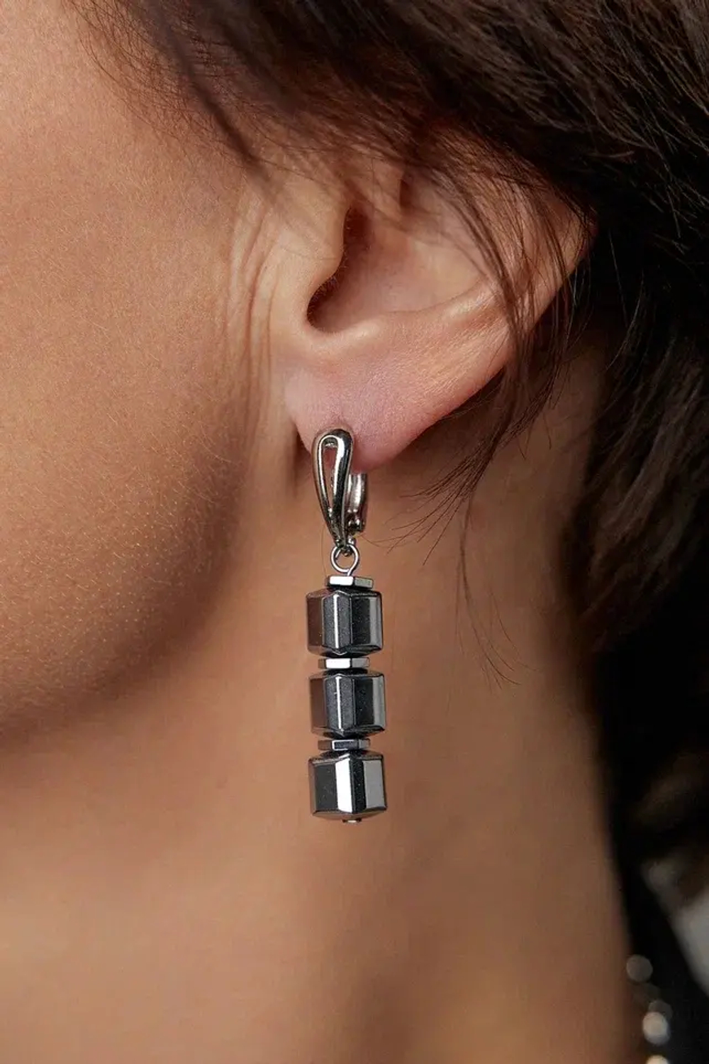 HMG 1273 Silver aqua Серьги гематит арт.0720