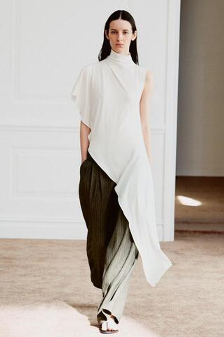 ZARA ТОП АСИММЕТРИЧНОГО КРОЯ СО СБОРКАМИ, БЕЛЫЙ