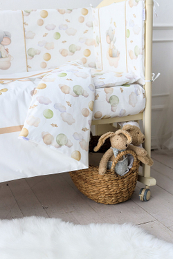 Комплект в детскую кроватку Lappetti Шарики для прямоугольной кроватки 6 предметов Молочный