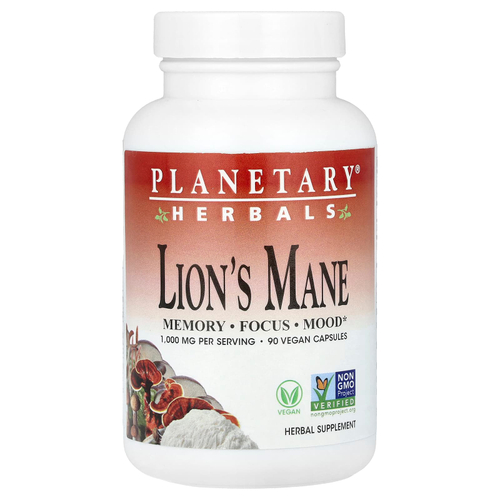 Planetary Herbals, Lion's Mane, 90 веганских капсул (500 мг на капсулу)