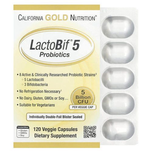California Gold Nutrition, LactoBif® 5, пробиотики, 5 млрд КОЕ, 120 растительных капсул