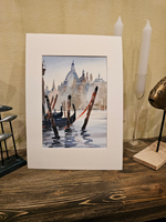 Картина авторская акварельная в паспарту 21х30 см на стену для интерьера "Венецианская романтика"