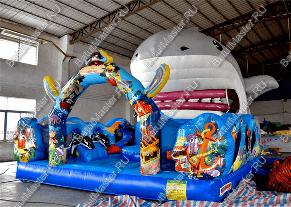 Коммерческий надувной батут "Акула-робот"