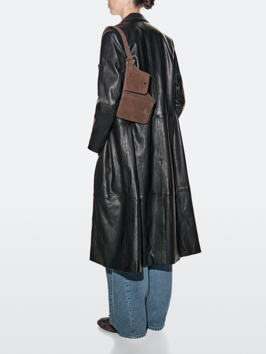 Massimo Dutti Поясная сумка из замши с двумя отделениями, норка