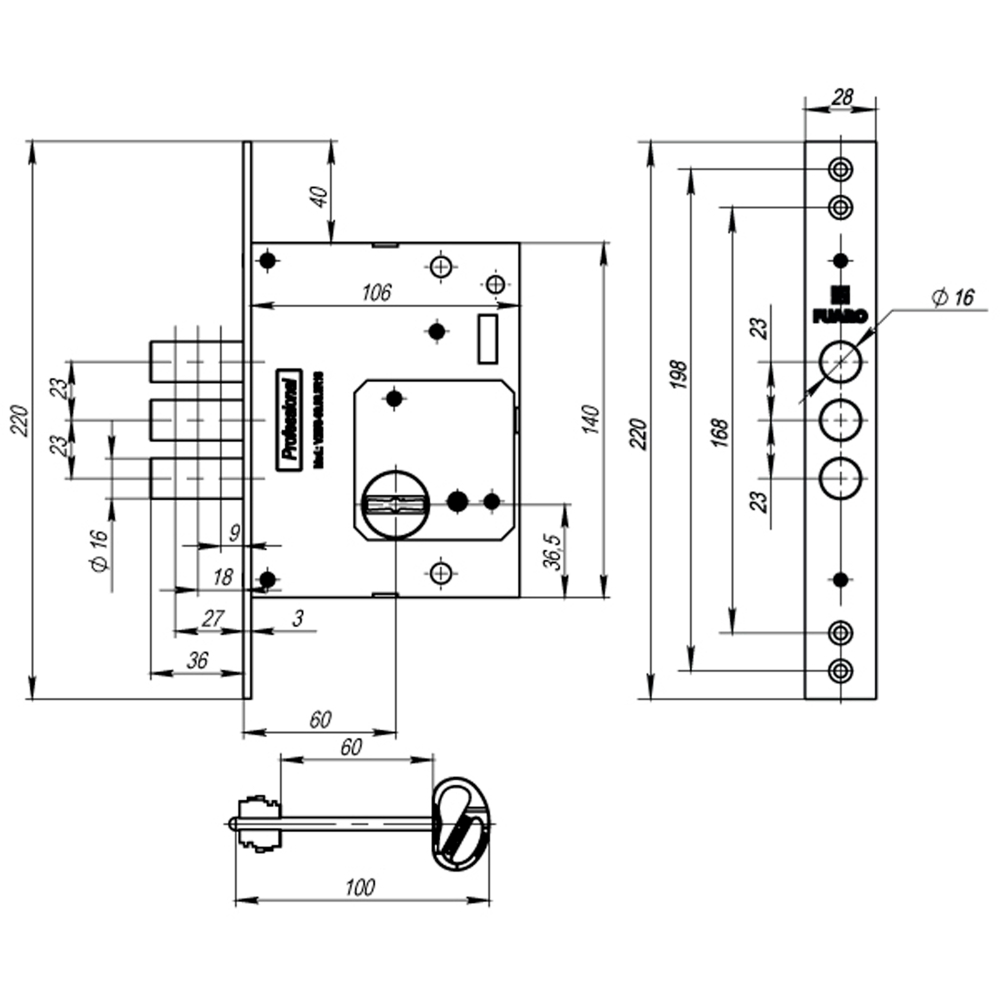 Замок врезной сувальдный MDV25/S-60.00.3R16 4key