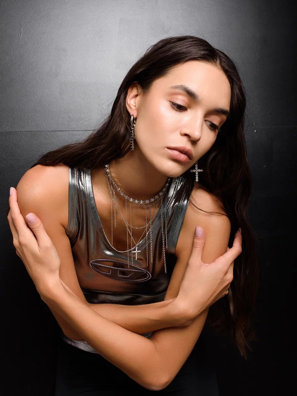 Серьги "Cross Metallic" Black and White