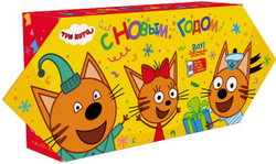 Подарочная коробка новогодняя "Три кота" 500 гр Картон ВД-лак (1/250шт)